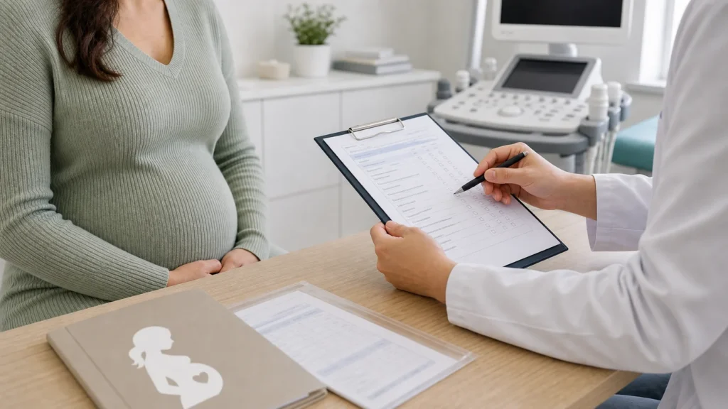 Consulta de pré-natal com revisão de antibiótico na gravidez sem identificação da paciente