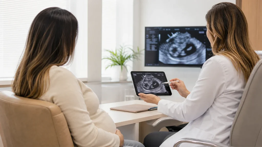 Biópsia de vilo corial na gravidez: consulta de medicina fetal com ultrassom, sem identificação de paciente