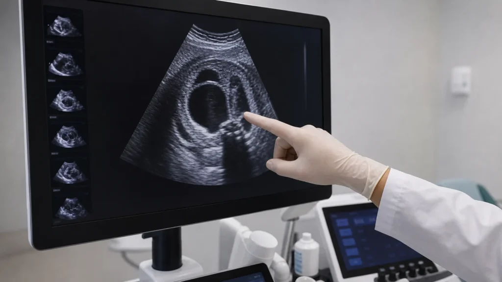 Ultrassom fetal com avaliação do tórax em artigo sobre derrame pleural no feto sem identificação de paciente
