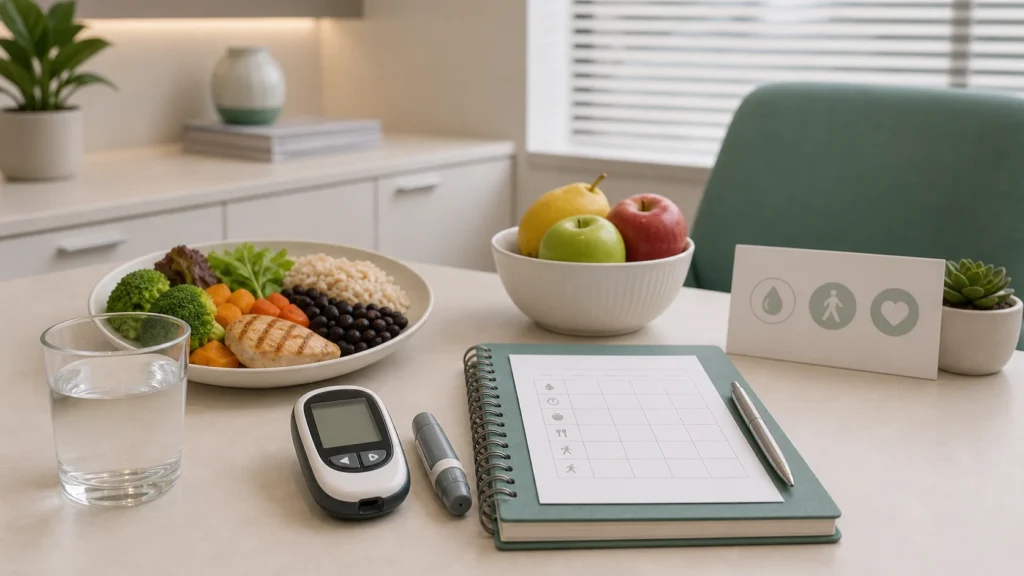 Diabetes gestacional: sintomas, riscos e acompanhamento: imagem educativa realista sem identificação de paciente
