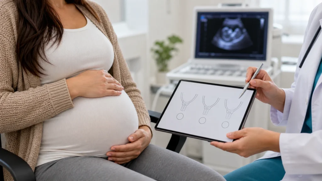 Consulta obstétrica sobre dilatação na gravidez sem identificação de paciente