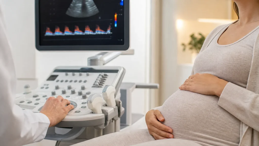 Consulta de ultrassom com Doppler de arterias uterinas na gravidez sem identificacao de paciente