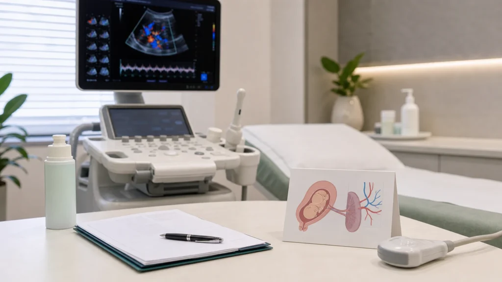 Doppler na gravidez: quando pode ser indicado e o que avalia: imagem educativa realista sem identificação de paciente