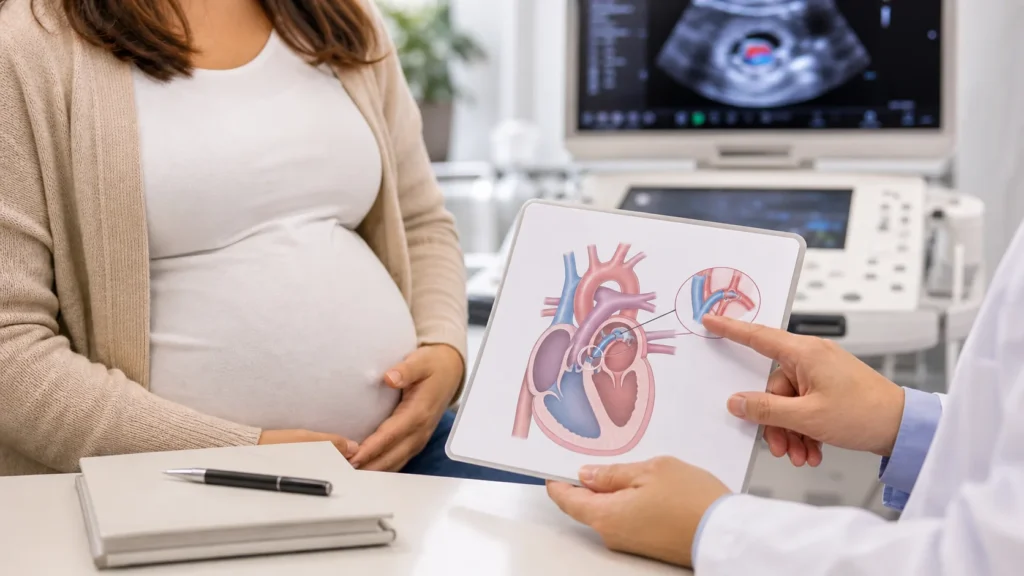 Orientação pré-natal sobre ducto arterioso fetal em consulta de medicina fetal