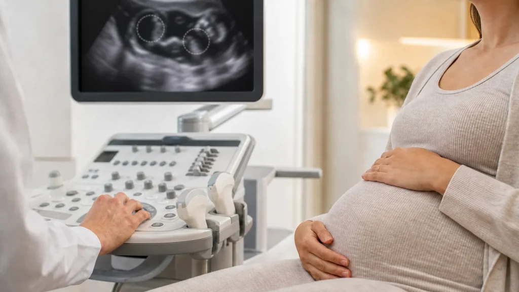 Consulta de ultrassom em gestacao gemelar sem identificacao de paciente