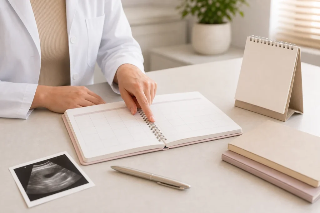 Planejamento de idade gestacional em calendário clínico, sem dados pessoais visíveis