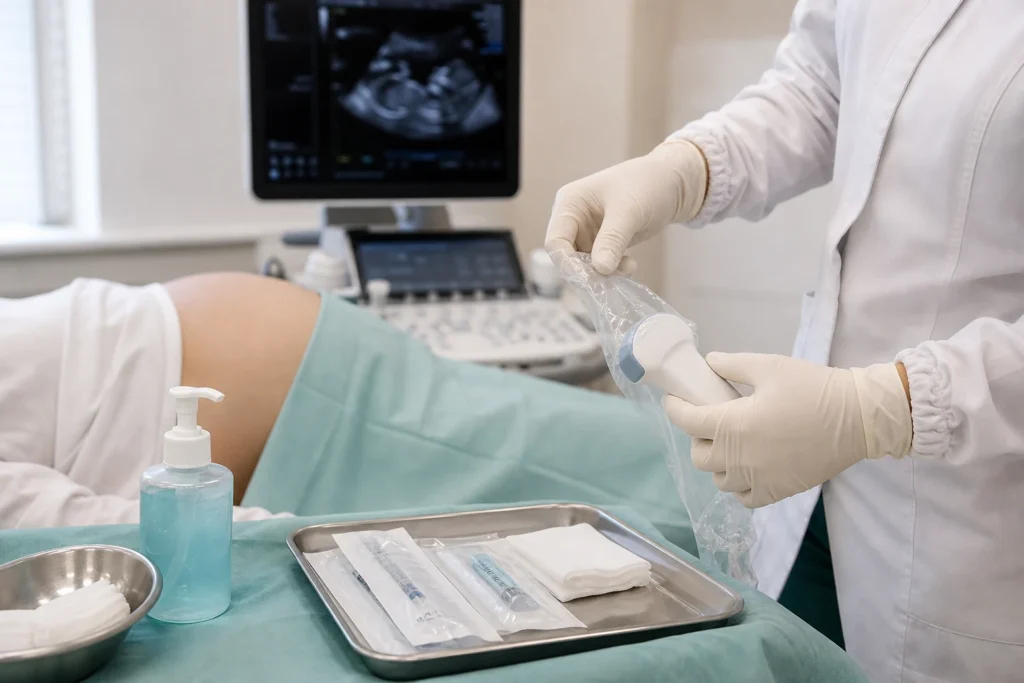 Preparação clínica para amniocentese guiada por ultrassonografia