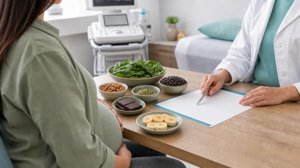 Consulta de pré-natal sobre magnésio na gravidez e alimentação sem identificação da paciente