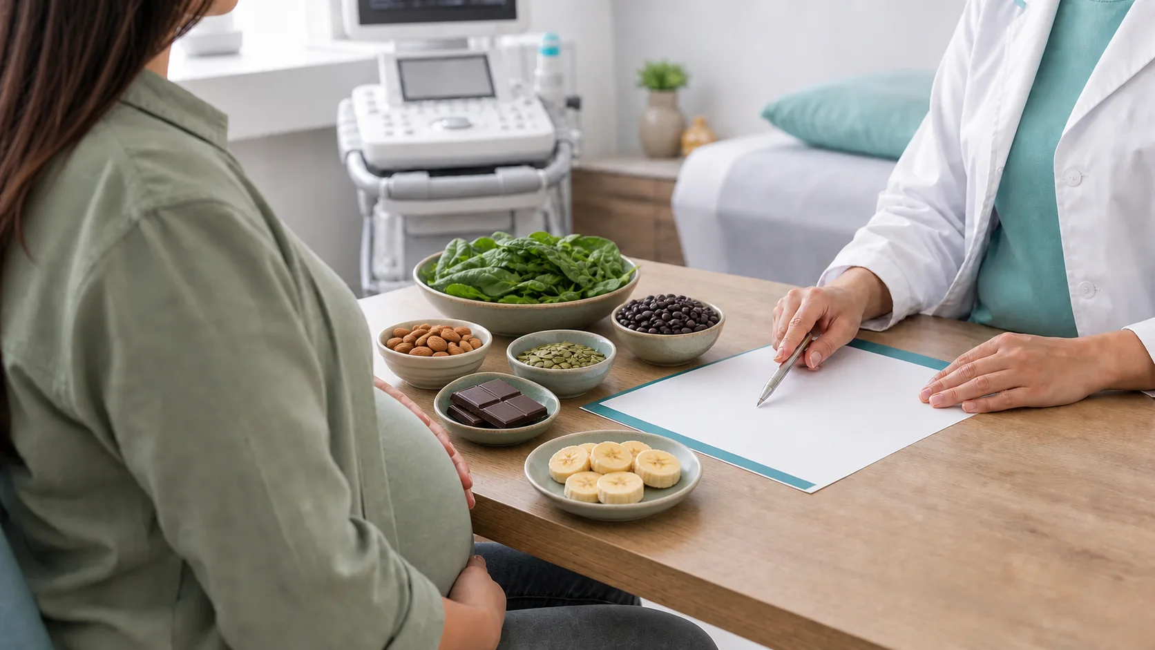 Consulta de pré-natal sobre magnésio na gravidez e alimentação sem identificação da paciente