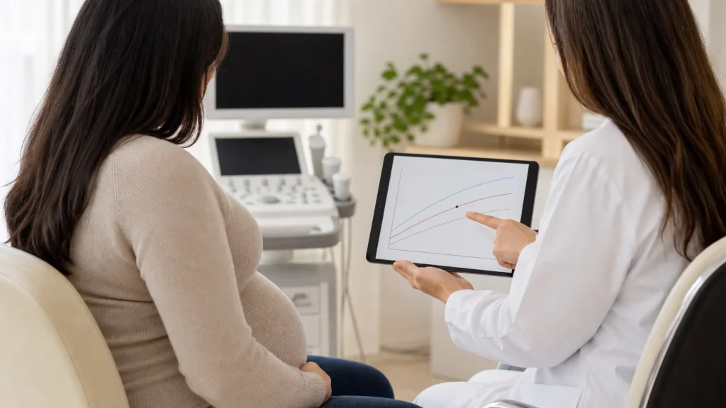Consulta de pre-natal com grafico de percentil fetal sem dados identificaveis