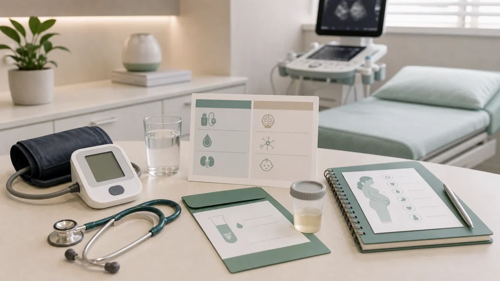 Pré-eclâmpsia e eclâmpsia: principais diferenças e riscos: imagem educativa realista sem identificação de paciente