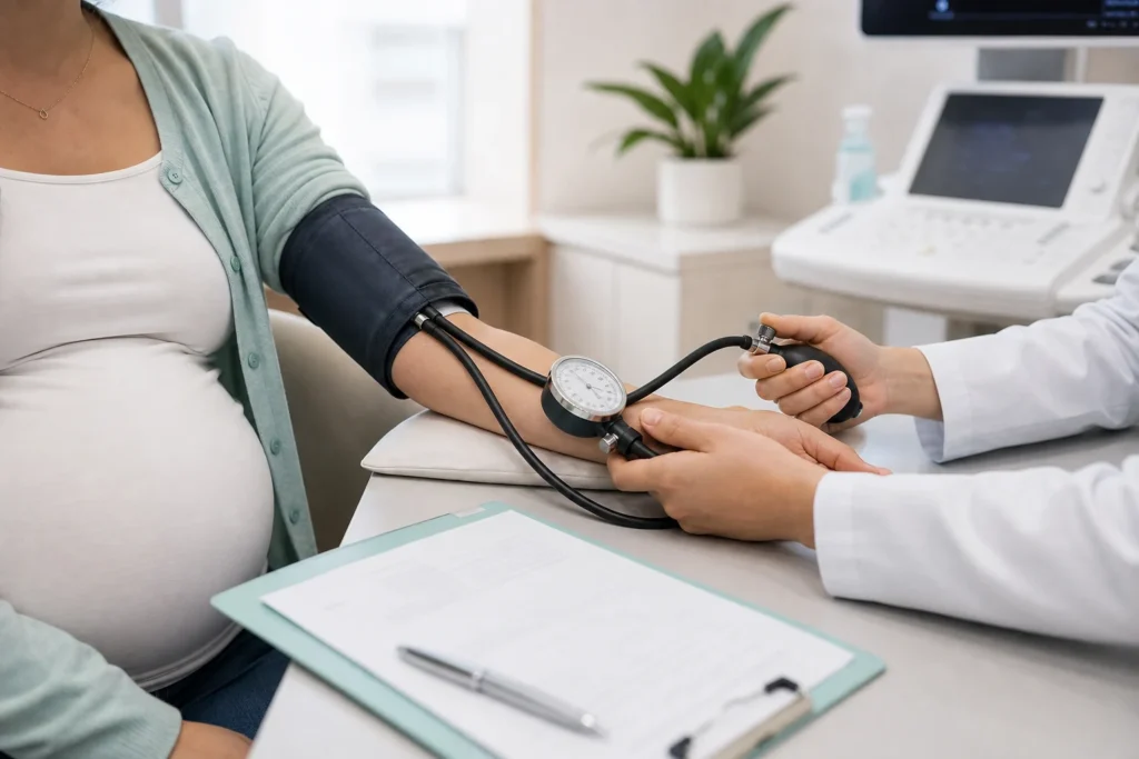 Aferição de pressão arterial durante acompanhamento pré-natal