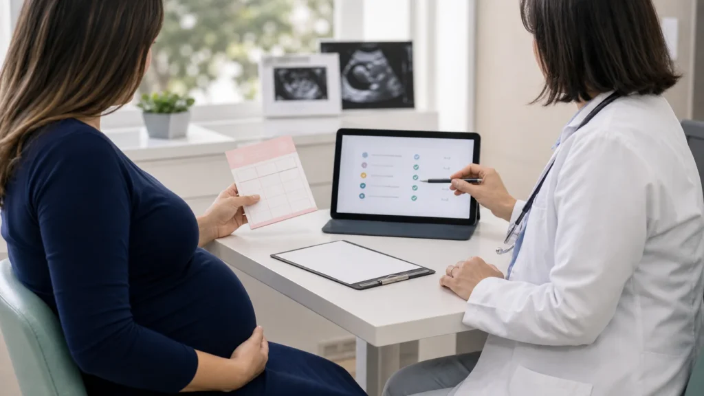 Consulta prenatal com revisao de imunidade e exames na gravidez sem identificacao de paciente