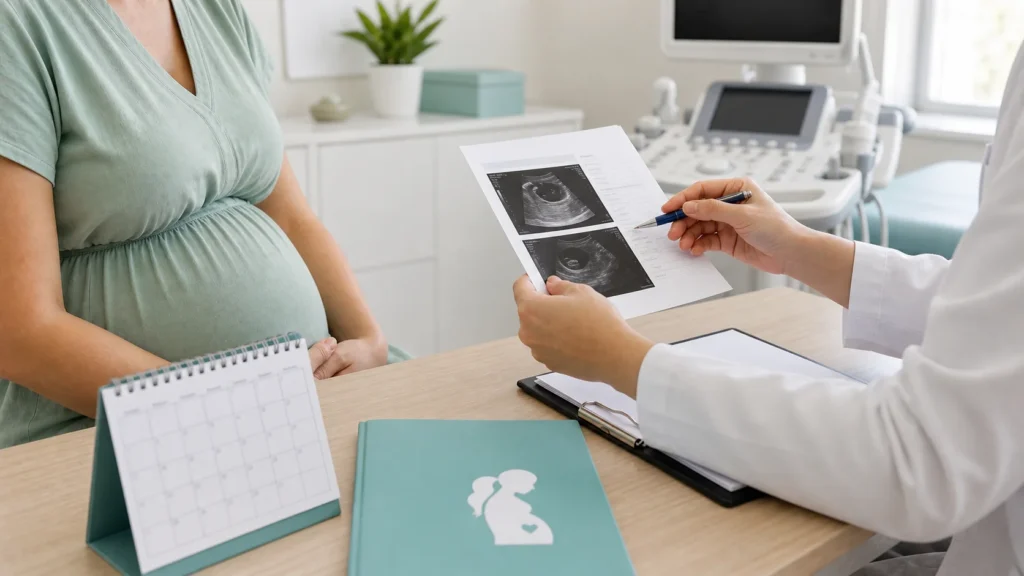 Consulta de primeiro ultrassom com revisão de saco gestacional sem identificação da paciente