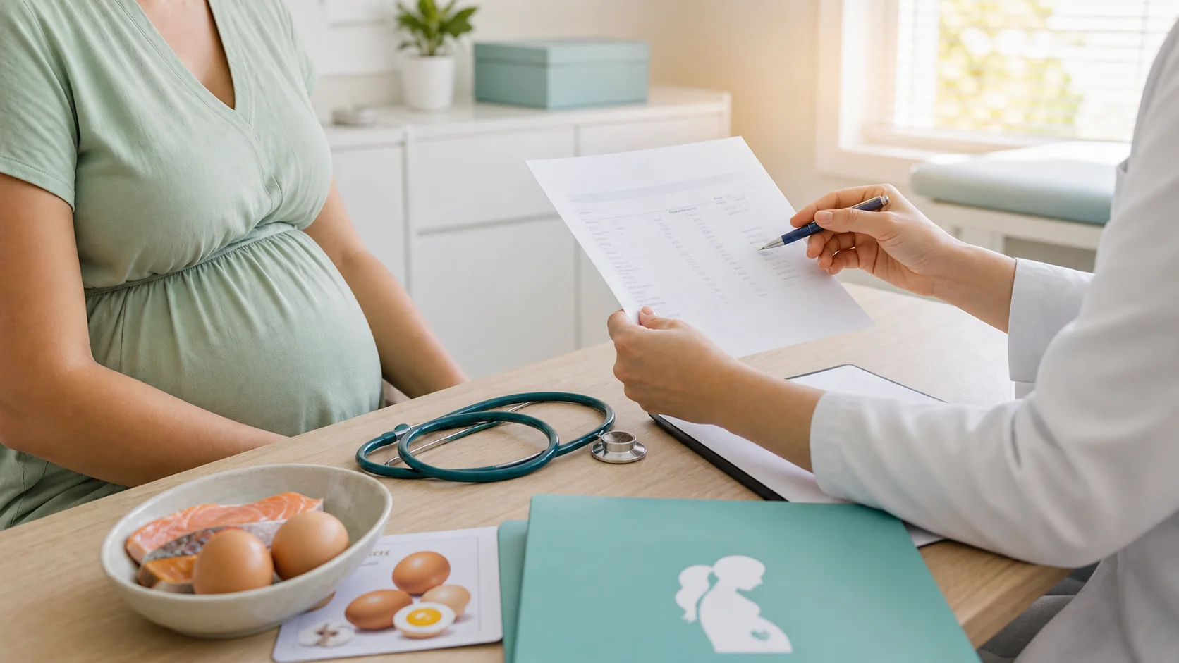 Consulta pré-natal com revisão de exame de vitamina D na gravidez sem identificação da paciente